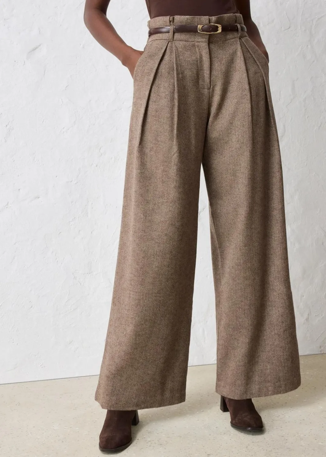 Damen bonprix Bekleidung·Kleider|Premium|Weite Bundfaltenhose mit weichem Wollanteil