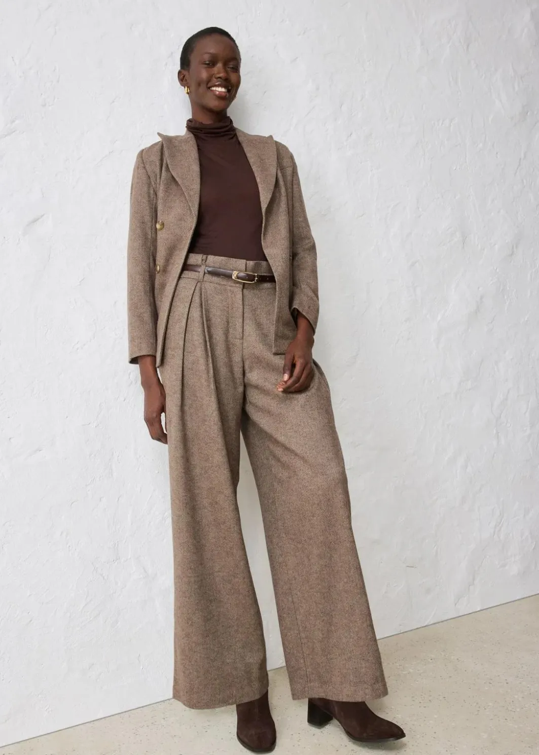 Damen bonprix Bekleidung·Kleider|Premium|Weite Bundfaltenhose mit weichem Wollanteil