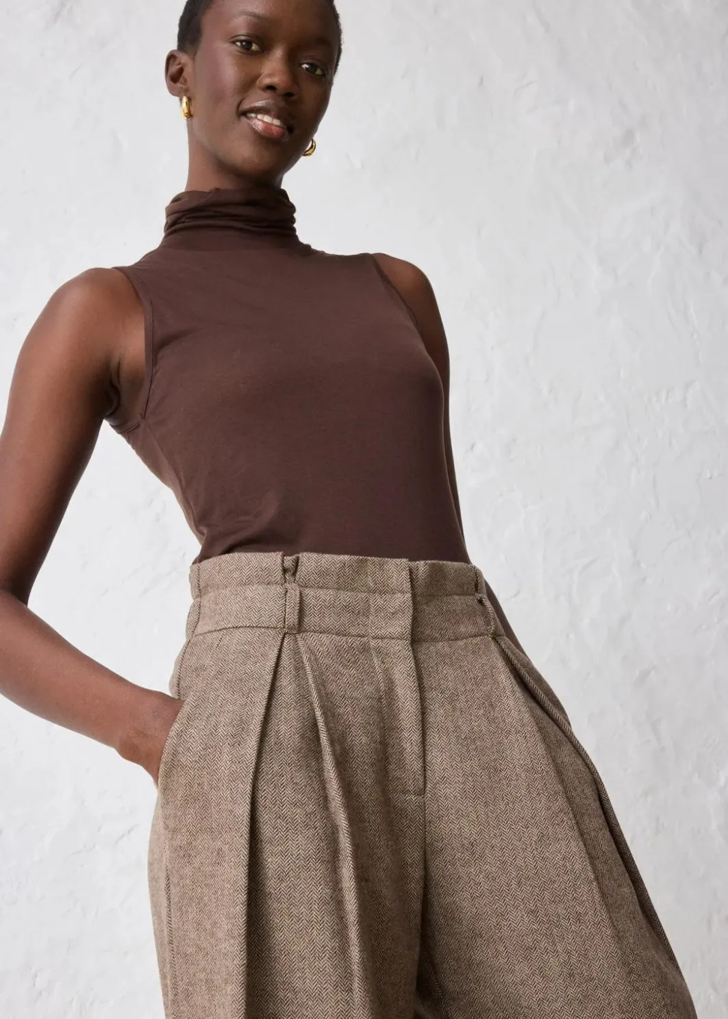 Damen bonprix Bekleidung·Kleider|Premium|Weite Bundfaltenhose mit weichem Wollanteil