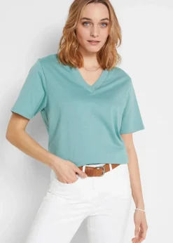Sale Weites Long-Shirt mit V-Ausschnitt, Kurzarm (5er Pack) Damen Shirts & Tops|Basics