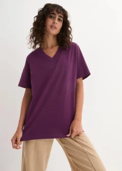 Damen bonprix Shirts & Tops|Basics|Weites Long-Shirt mit V-Ausschnitt, Kurzarm (5er Pack)