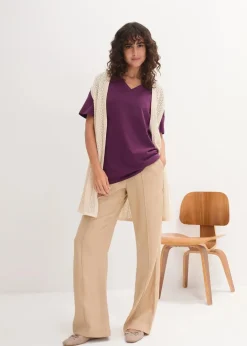 Damen bonprix Shirts & Tops|Basics|Weites Long-Shirt mit V-Ausschnitt, Kurzarm (5er Pack)