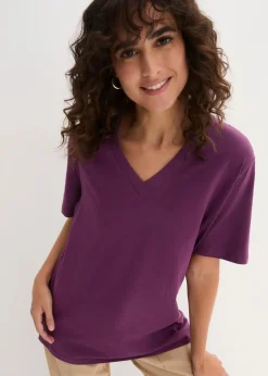 Damen bonprix Shirts & Tops|Basics|Weites Long-Shirt mit V-Ausschnitt, Kurzarm (5er Pack)