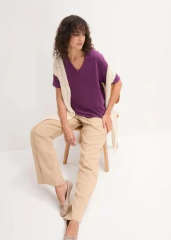 Damen bonprix Shirts & Tops|Basics|Weites Long-Shirt mit V-Ausschnitt, Kurzarm (5er Pack)