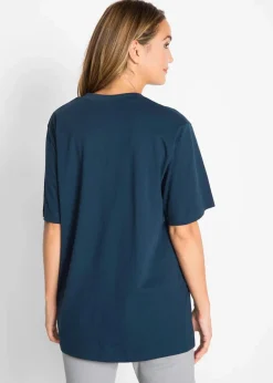 Damen bonprix Shirts & Tops|Basics|Weites Long-Shirt mit V-Ausschnitt, Kurzarm (5er Pack)