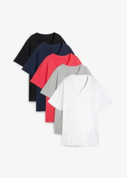 New Weites Long-Shirt mit V-Ausschnitt, Kurzarm (5er Pack) Damen Shirts & Tops|Basics