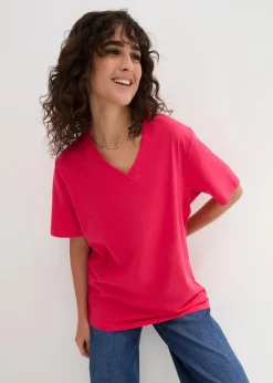 New Weites Long-Shirt mit V-Ausschnitt, Kurzarm (5er Pack) Damen Shirts & Tops|Basics