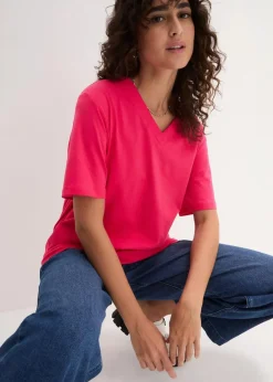 New Weites Long-Shirt mit V-Ausschnitt, Kurzarm (5er Pack) Damen Shirts & Tops|Basics
