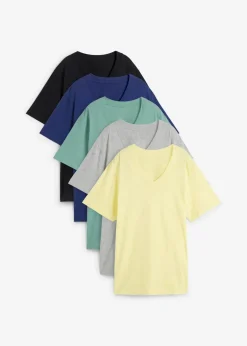 Weites Long-Shirt mit V-Ausschnitt, Kurzarm (5er Pack) Damen Shirts & Tops|Basics
