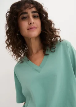 Weites Long-Shirt mit V-Ausschnitt, Kurzarm (5er Pack) Damen Shirts & Tops|Basics