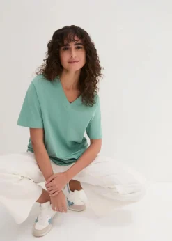 Weites Long-Shirt mit V-Ausschnitt, Kurzarm (5er Pack) Damen Shirts & Tops|Basics