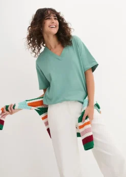 Weites Long-Shirt mit V-Ausschnitt, Kurzarm (5er Pack) Damen Shirts & Tops|Basics