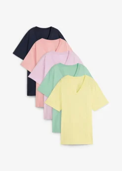 Online Weites Long-Shirt mit V-Ausschnitt, Kurzarm (5er Pack) Damen Shirts & Tops|Basics