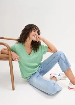 Online Weites Long-Shirt mit V-Ausschnitt, Kurzarm (5er Pack) Damen Shirts & Tops|Basics