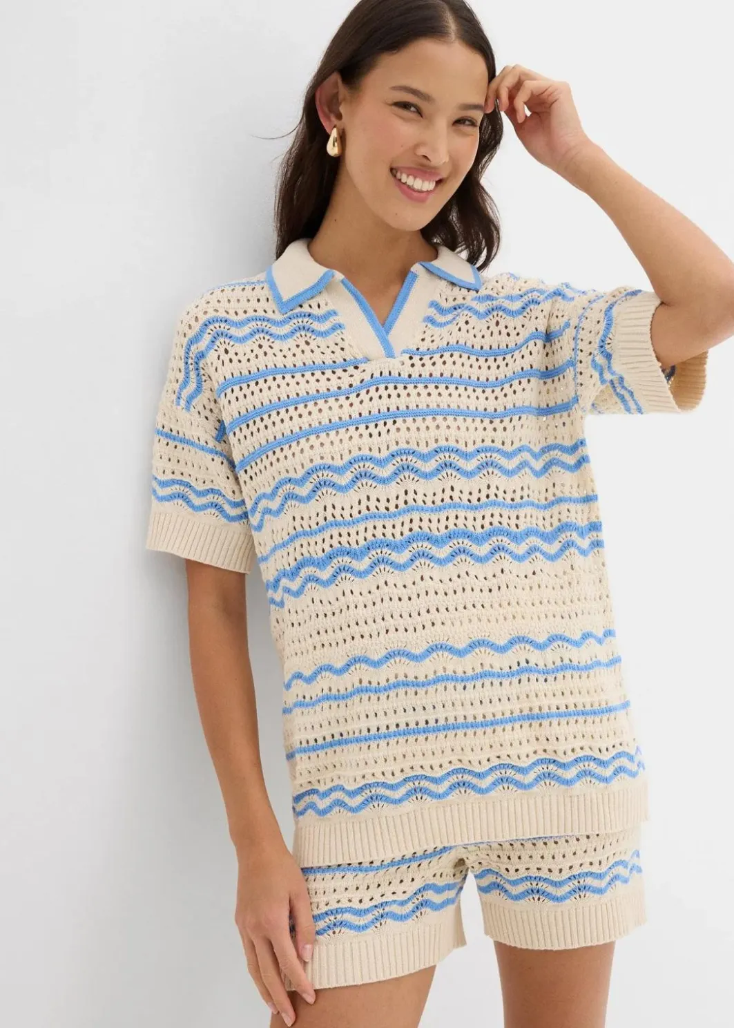 Weites Strickshirt aus luftigem Baumwoll-Leinen-Mix Damen Strickmode|Shirts & Tops