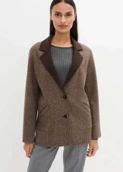 Damen bonprix Blazer|Nachhaltigere Materialien|Wende-Wollblazer mit Glencheck