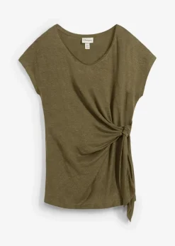 Wickelshirt aus reinem Leinen Damen Premium|Shirts & Tops