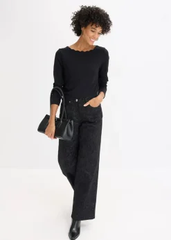 Damen bonprix Bekleidung·Kleider|Hosen|Wide Leg Hose aus Baumwollstretch