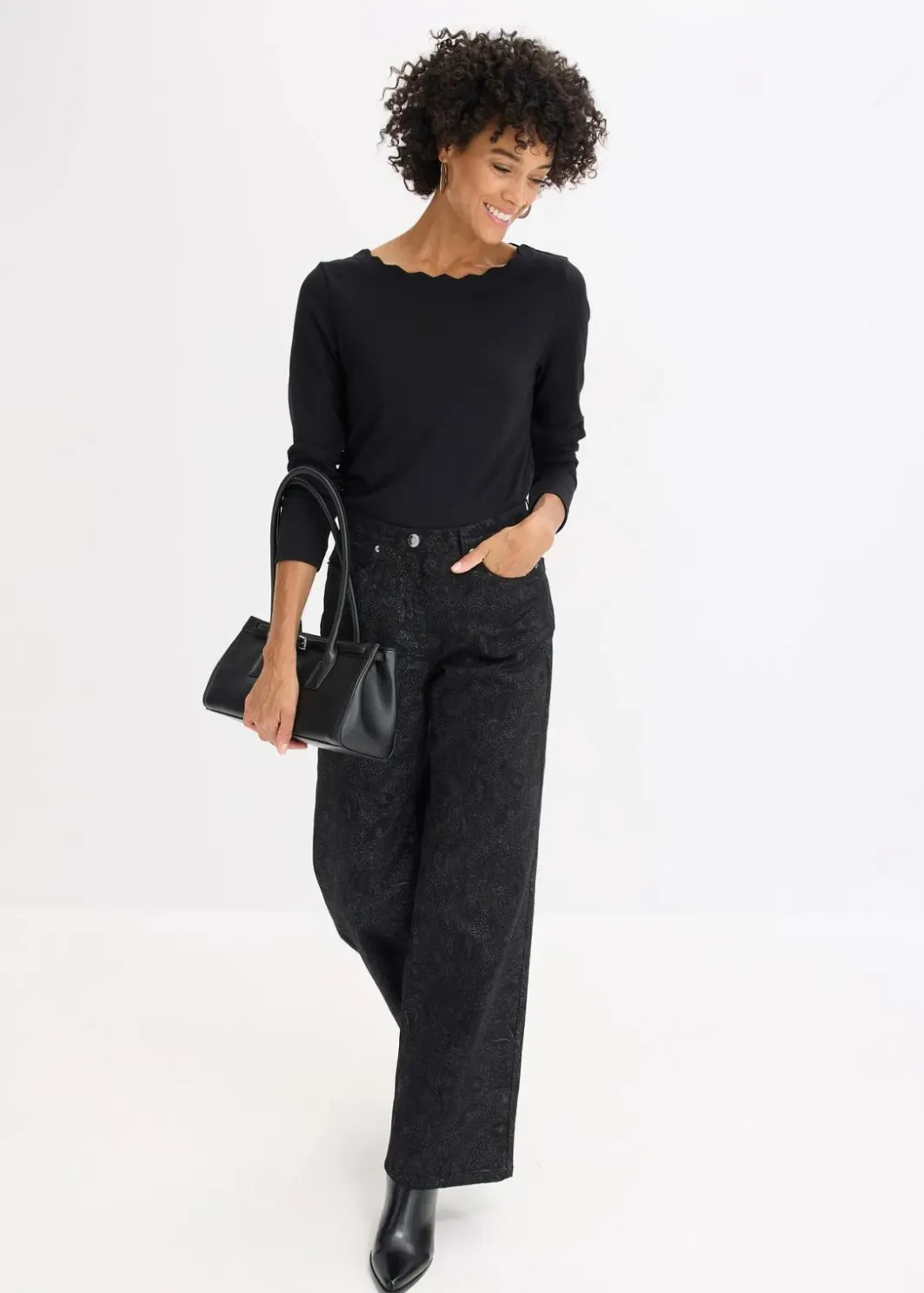 Damen bonprix Bekleidung·Kleider|Hosen|Wide Leg Hose aus Baumwollstretch