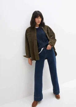 Damen bonprix Jeans|Kurzgrößen|Wide- Leg Jeans Mid Waist, Komfort-Stretch