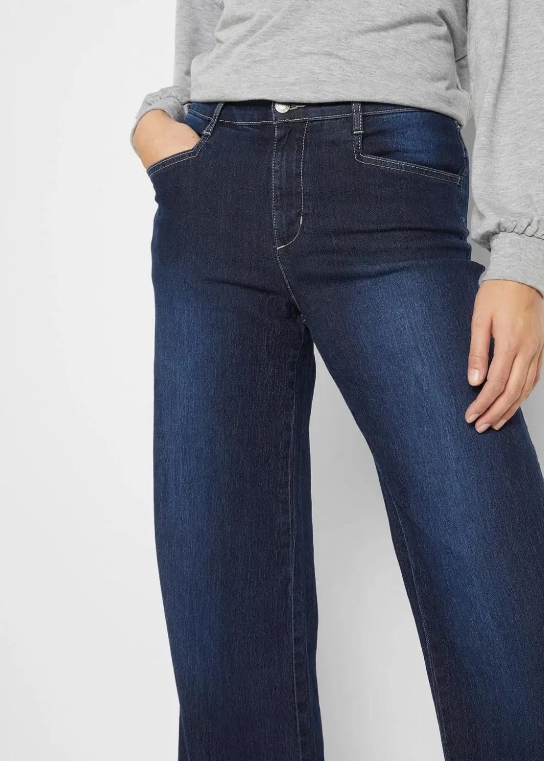 Wide Leg Jeans Mid Waist, Stretch Damen Jeans|Kurzgrößen