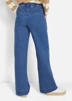 Damen bonprix Jeans|Kurzgrößen|Wide Leg Jeans Mid Waist, Stretch