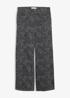 Damen bonprix Bekleidung·Kleider|Hosen|Wide Leg Twillhose mit Leodruck