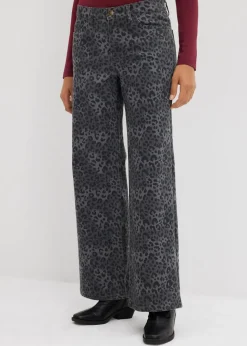 Damen bonprix Bekleidung·Kleider|Hosen|Wide Leg Twillhose mit Leodruck
