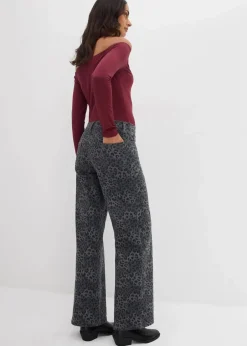 Damen bonprix Bekleidung·Kleider|Hosen|Wide Leg Twillhose mit Leodruck
