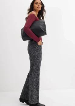 Damen bonprix Bekleidung·Kleider|Hosen|Wide Leg Twillhose mit Leodruck