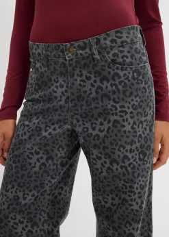 Damen bonprix Bekleidung·Kleider|Hosen|Wide Leg Twillhose mit Leodruck