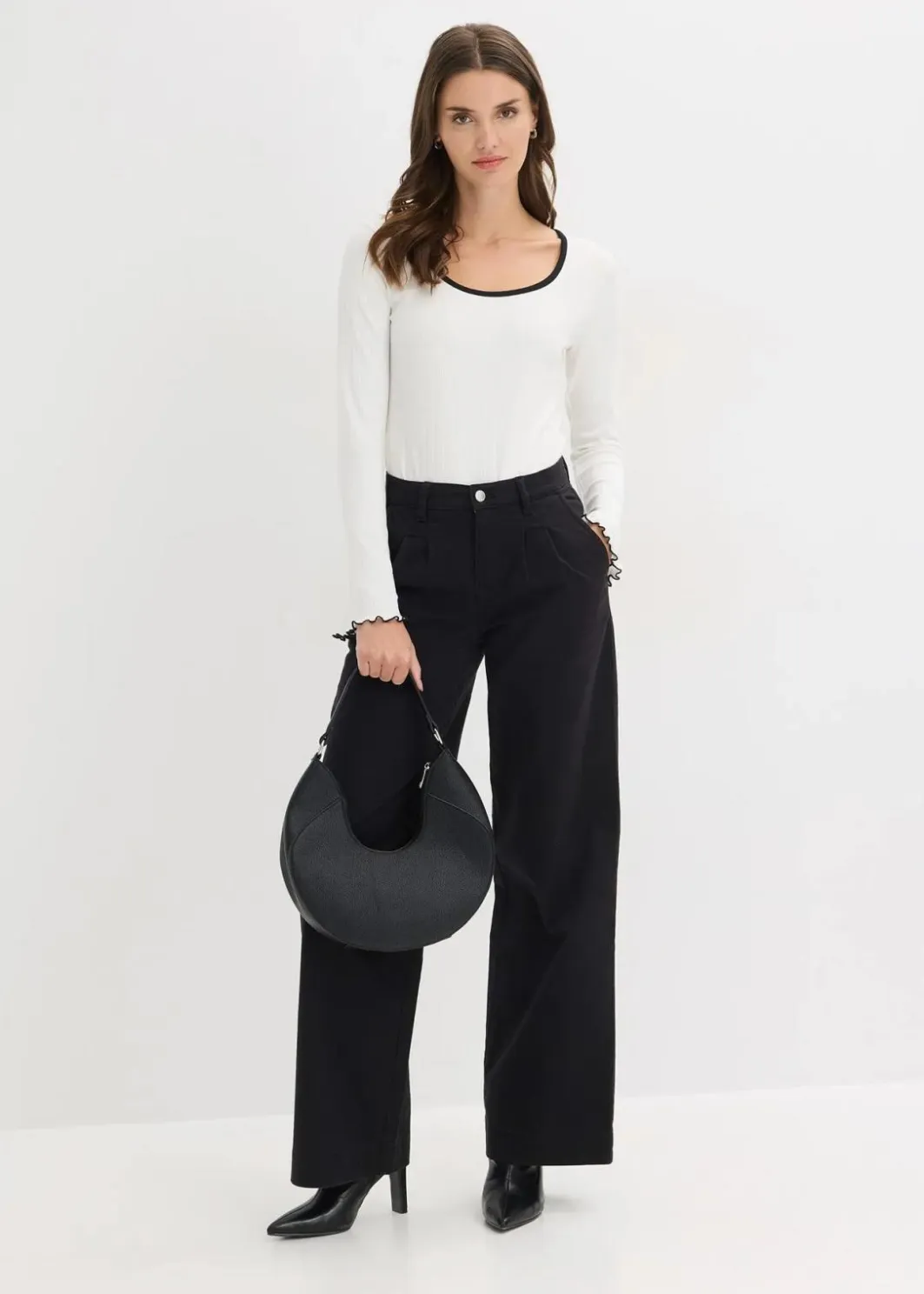 Damen bonprix Bekleidung·Kleider|Hosen|Wide-Leg Bundfalten-Hose mit Bequembund
