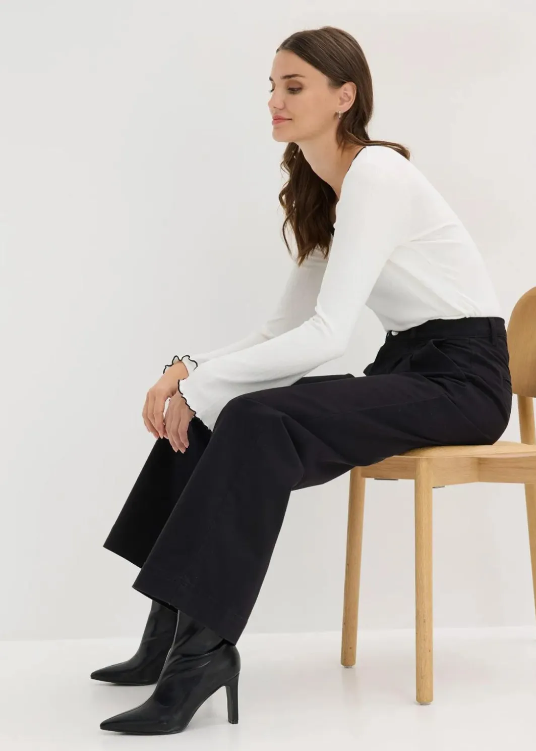 Damen bonprix Bekleidung·Kleider|Hosen|Wide-Leg Bundfalten-Hose mit Bequembund