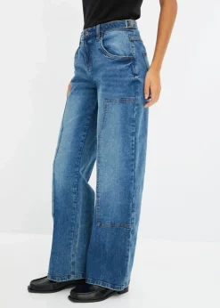 Damen bonprix Jeans|Kurzgrößen|Wide-Leg Jeans Mid Waist