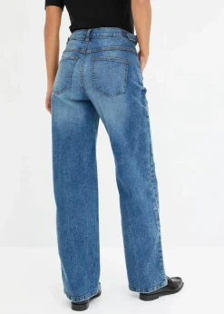 Damen bonprix Jeans|Kurzgrößen|Wide-Leg Jeans Mid Waist