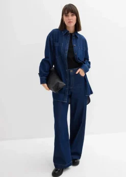 Damen bonprix Kurzgrößen|Bekleidung·Shirts & Tops|Wide-Leg-Jeans High Waist