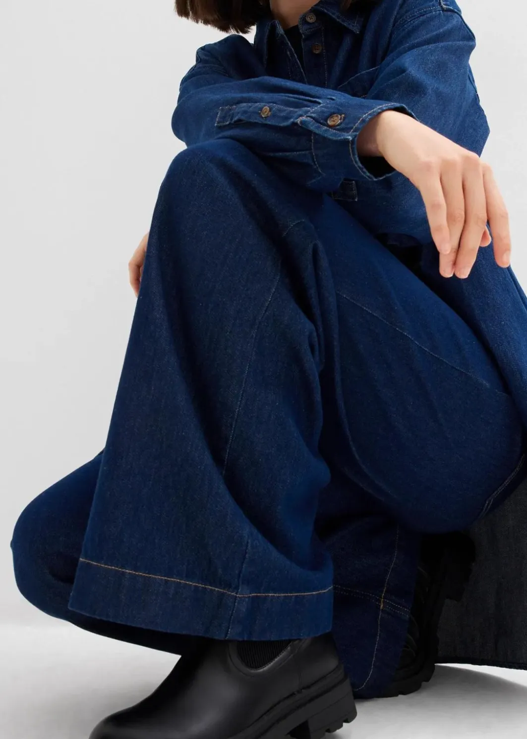 Damen bonprix Kurzgrößen|Bekleidung·Shirts & Tops|Wide-Leg-Jeans High Waist
