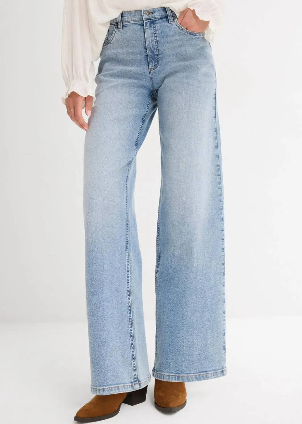 Damen bonprix Kurzgrößen|Bekleidung·Shirts & Tops|Wide-Leg-Jeans, High Waist