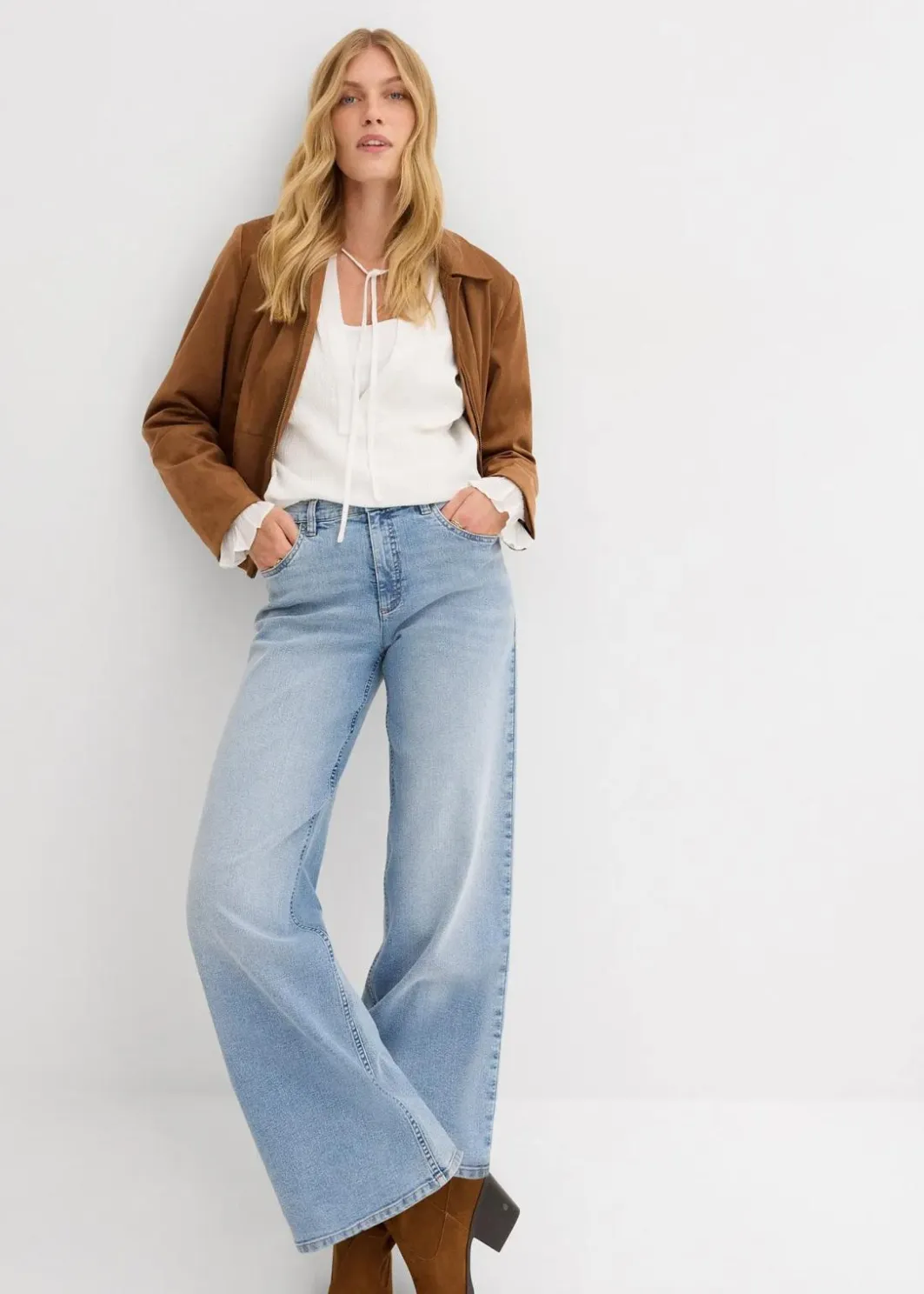 Damen bonprix Kurzgrößen|Bekleidung·Shirts & Tops|Wide-Leg-Jeans, High Waist