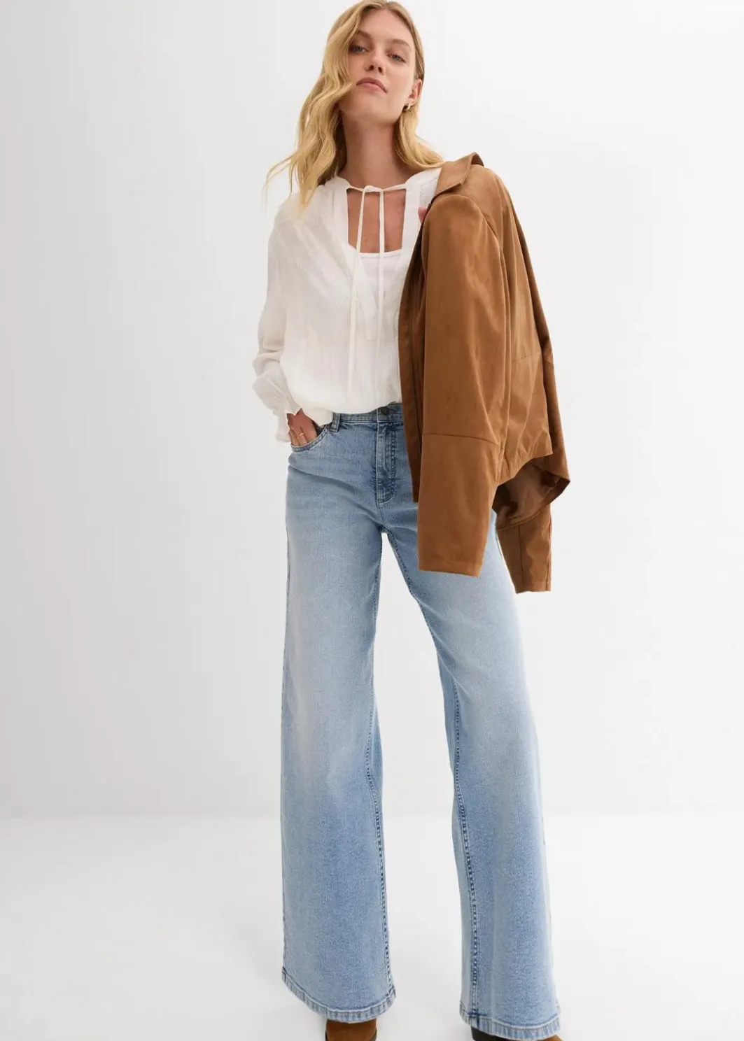 Damen bonprix Kurzgrößen|Bekleidung·Shirts & Tops|Wide-Leg-Jeans, High Waist