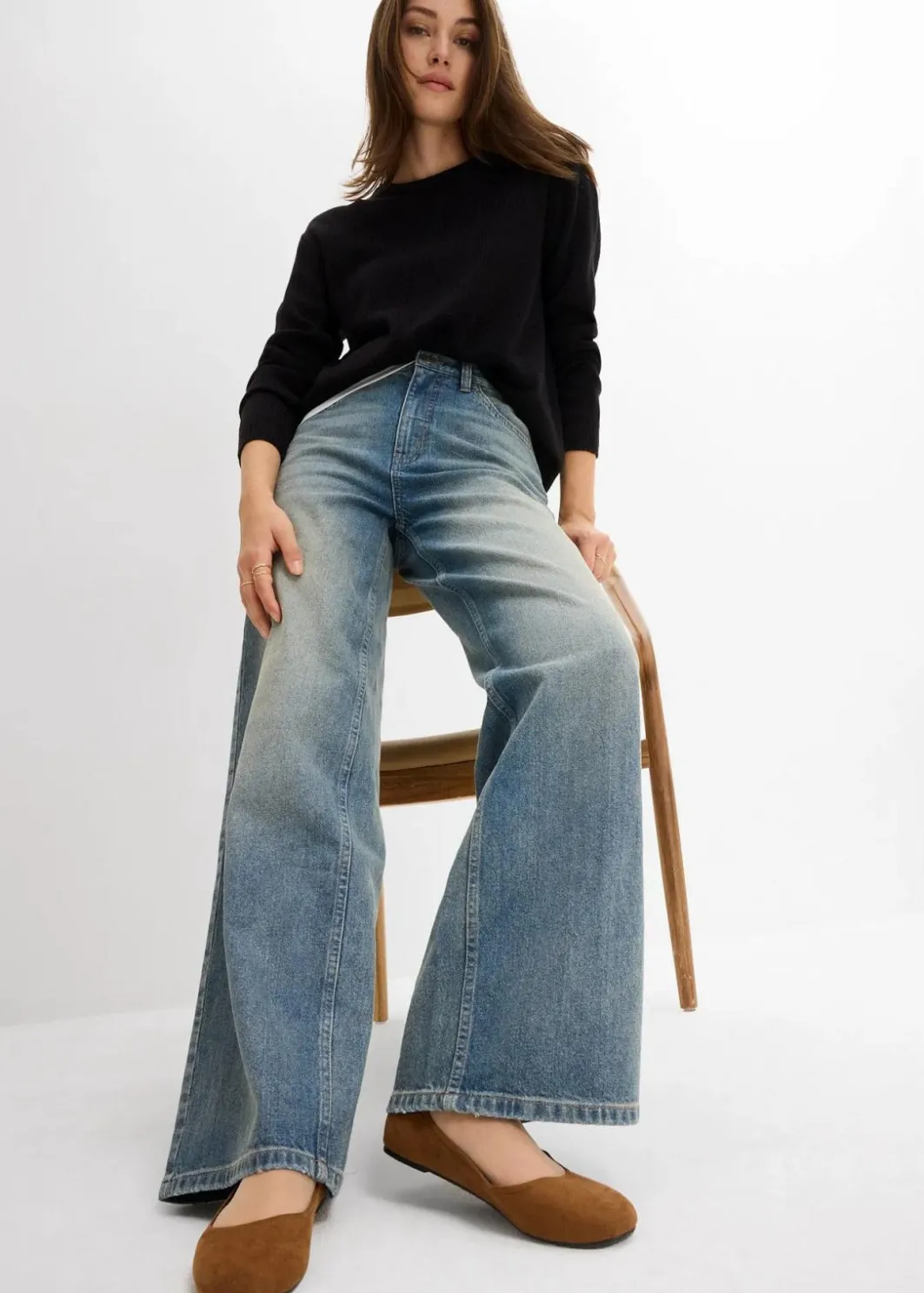 Damen bonprix Jeans|Bekleidung·Shirts & Tops|Wide-Leg-Jeans High Waist