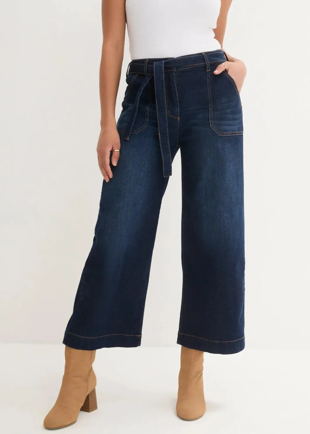 Damen bonprix Bekleidung·Shirts & Tops|Jeans|Wide-Leg-Jeans High Waist, Bequembund cropped