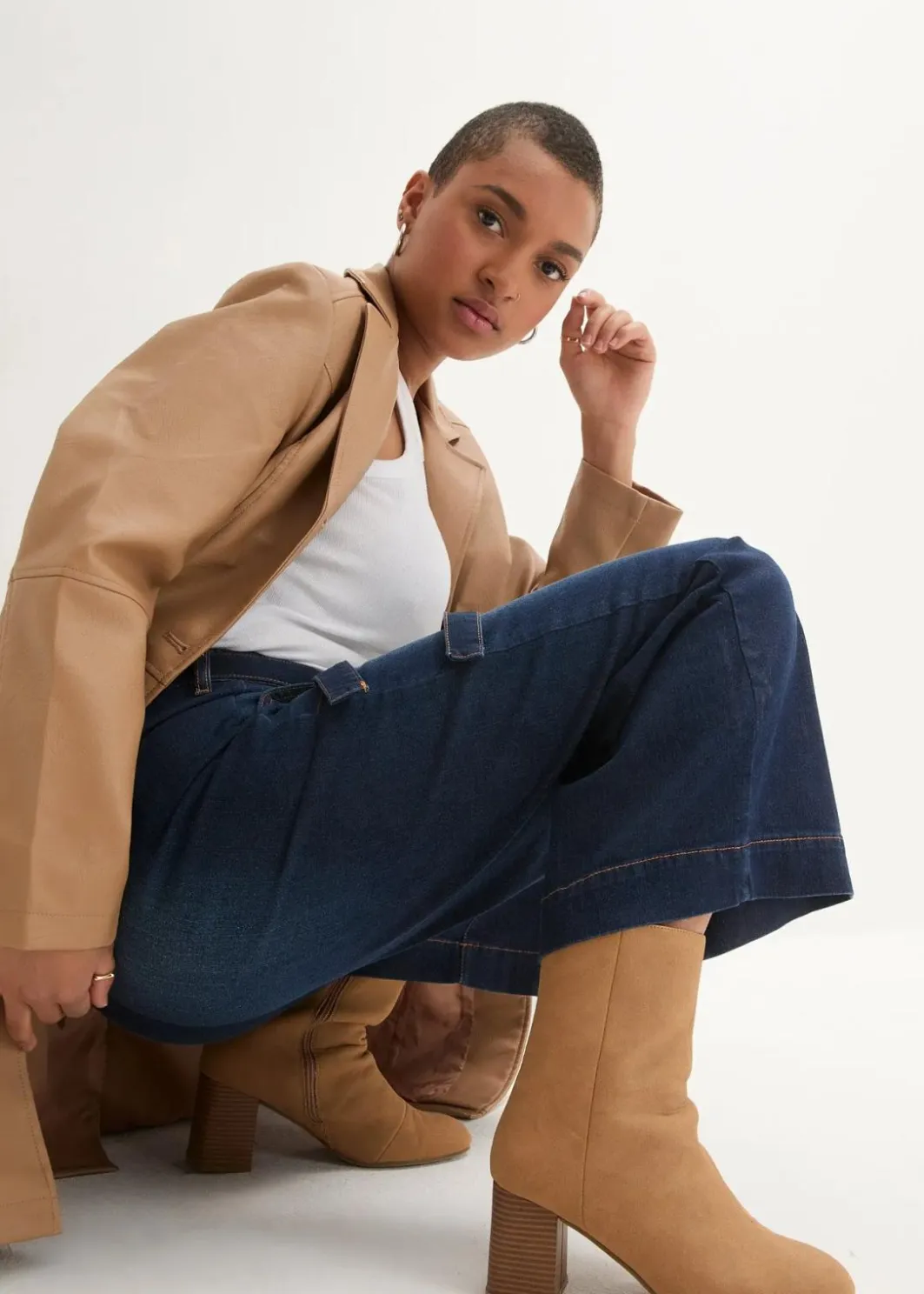 Damen bonprix Bekleidung·Shirts & Tops|Jeans|Wide-Leg-Jeans High Waist, Bequembund cropped
