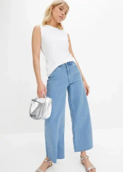 Damen bonprix Jeans|Bekleidung·Shirts & Tops|Wide-Leg-Jeans, High Waist, cropped