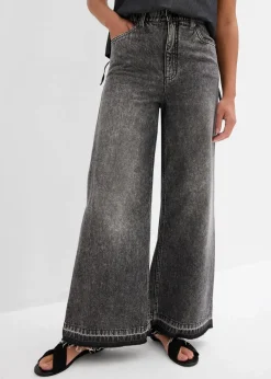 Damen bonprix Jeans|Wide-Leg-Jeans High Waist, cropped