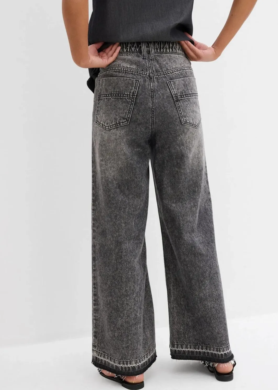 Damen bonprix Jeans|Wide-Leg-Jeans High Waist, cropped