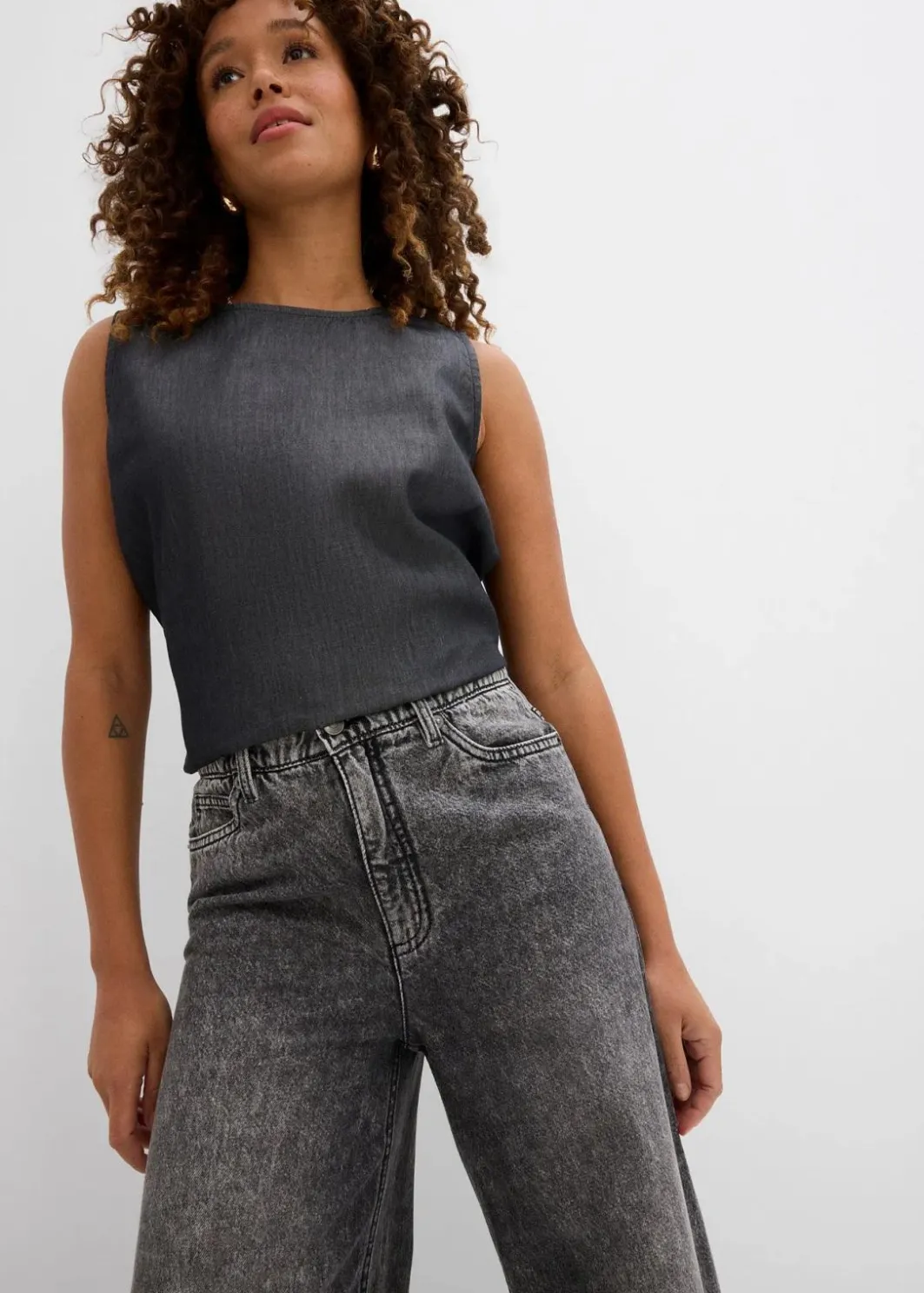 Damen bonprix Jeans|Wide-Leg-Jeans High Waist, cropped