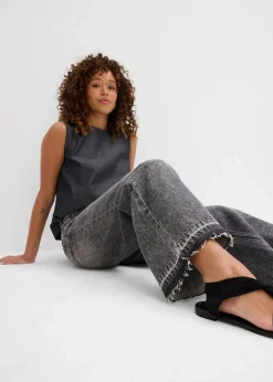 Damen bonprix Jeans|Wide-Leg-Jeans High Waist, cropped