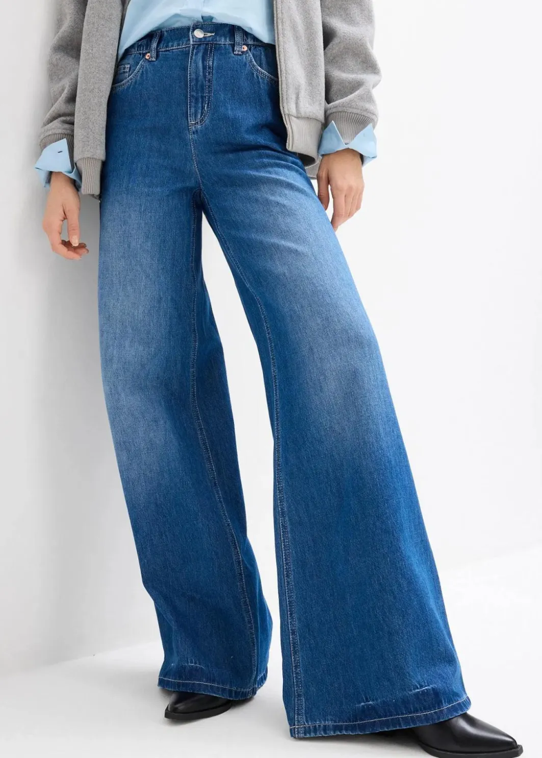 Damen bonprix Kurzgrößen|Bekleidung·Shirts & Tops|Wide-Leg-Jeans, High Waist, Full Length Bequembund