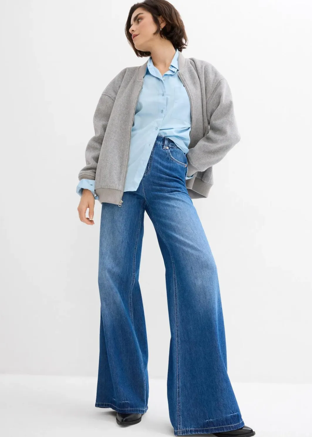 Damen bonprix Kurzgrößen|Bekleidung·Shirts & Tops|Wide-Leg-Jeans, High Waist, Full Length Bequembund